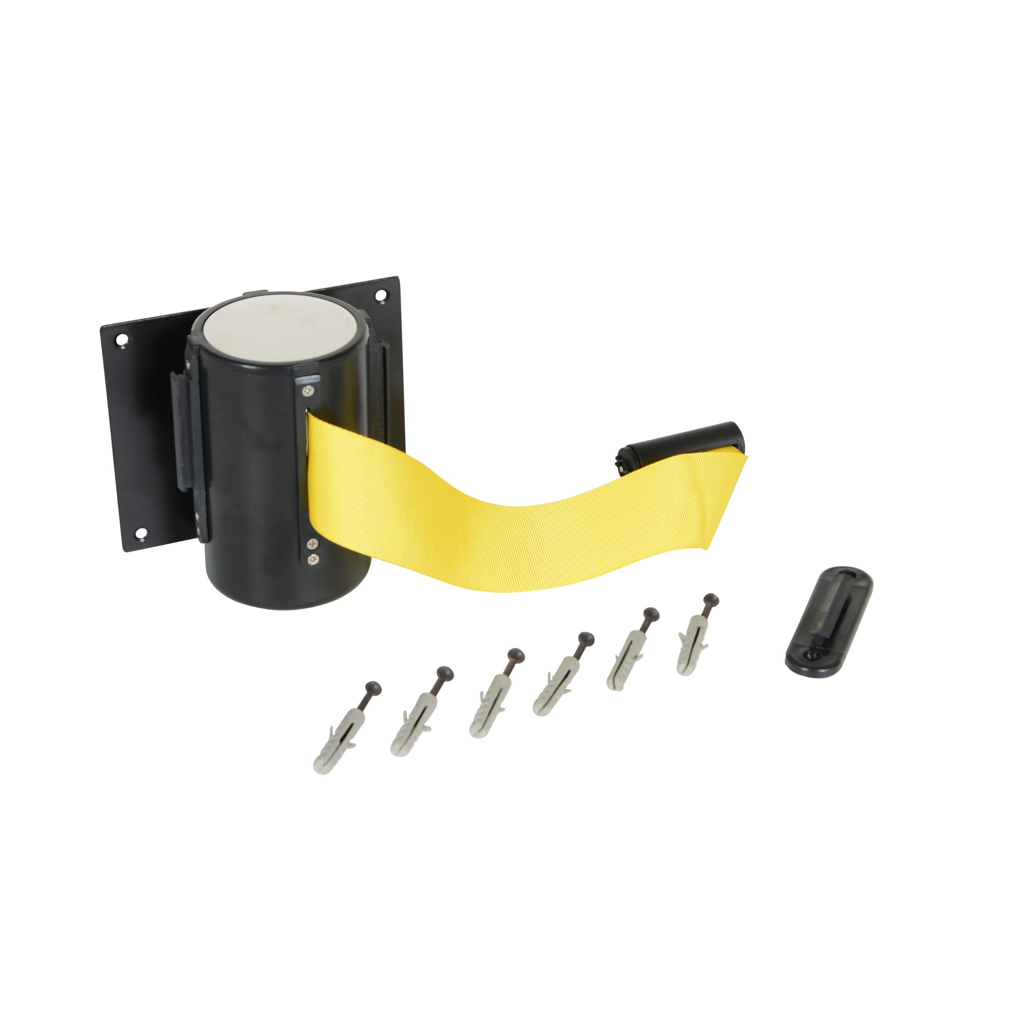 Vestil Wall-Mounted Guidance Barrier - 15ft. Fabric Web, Yellow, Spring-Loaded, Model# WEB-W-15